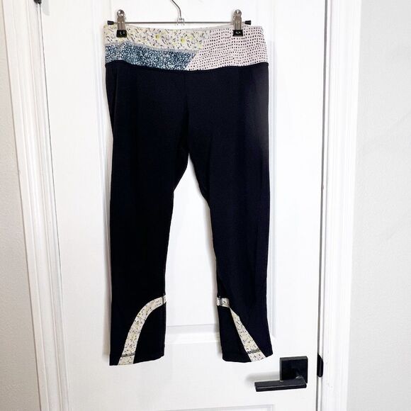 Lululemon Run: Inspire Crop II Leggings Black Floral Quilted Patchwork Size 6 - Picture 6 of 10